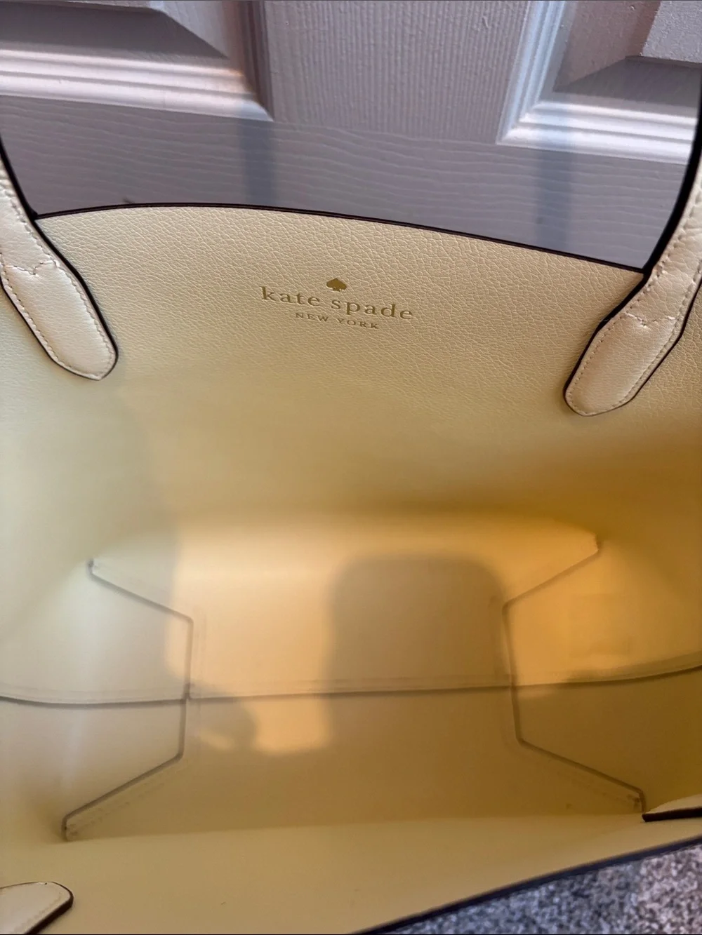 kate spade brown leather tote with cream interior trim